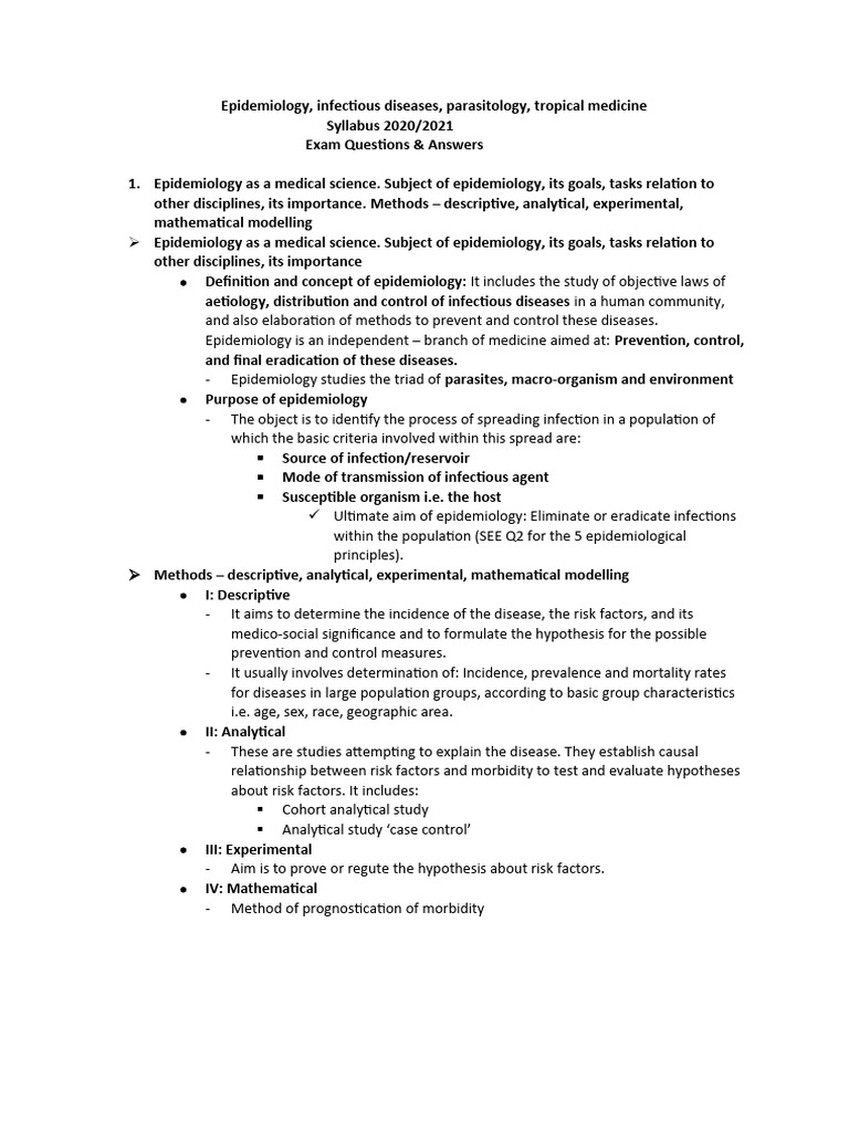 Epidemiology Exam Questions and Answers PDF Infection Epidemiology