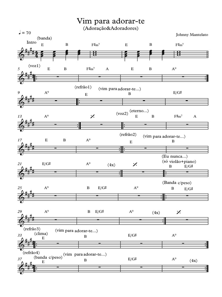Vim para Adorar-Te - Partitura Completa | PDF, image size:768x1024
