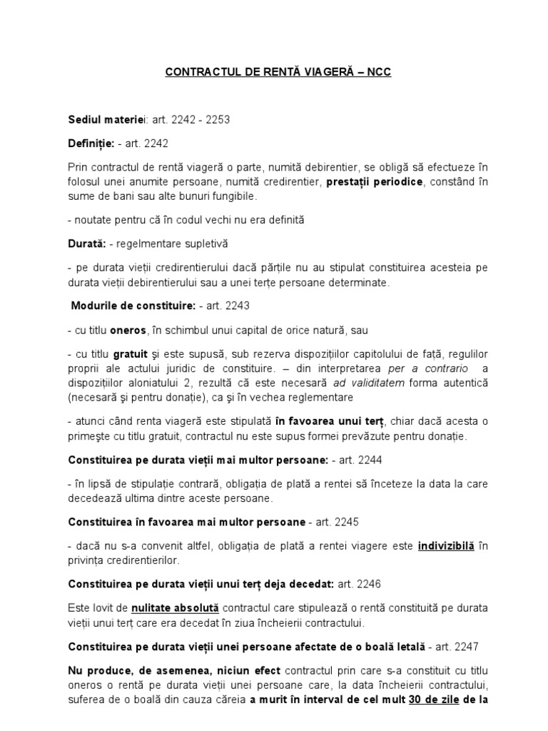 Contractul De RentÄƒ ViagerÄƒ Ncc