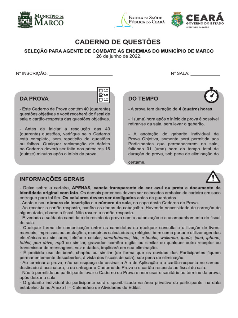 Prova Ace Marco 2022 | PDF | Ciências e Matemática