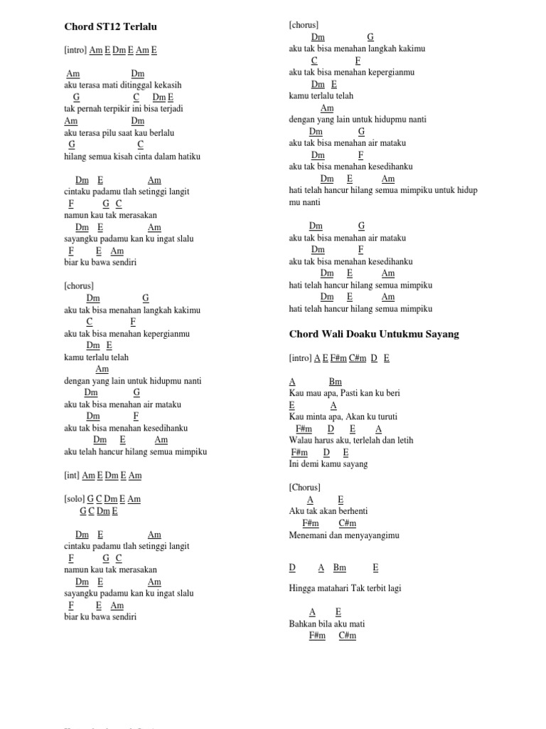 Chord St12 Terlalu