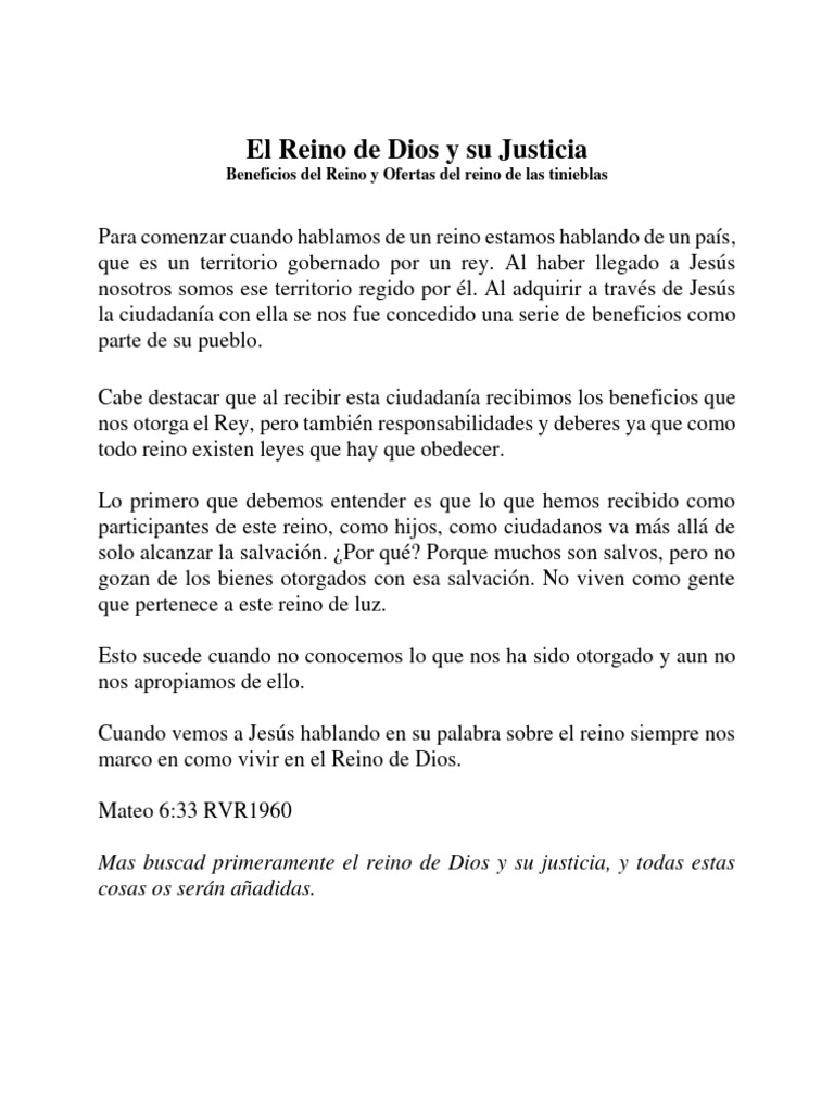 EL REINO DE DIOS Y SU JUSTICIA Beneficios Del Reino - 091851 | PDF ...