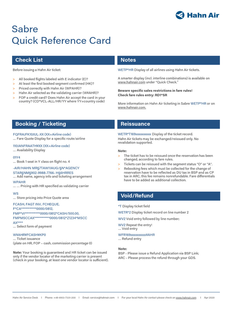 Quickcard Sabre ENG | PDF | Service Industries