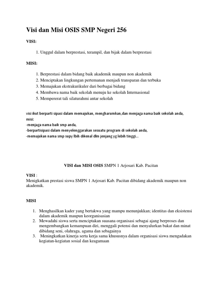 Visi Dan Misi OSIS SMP Negeri 256