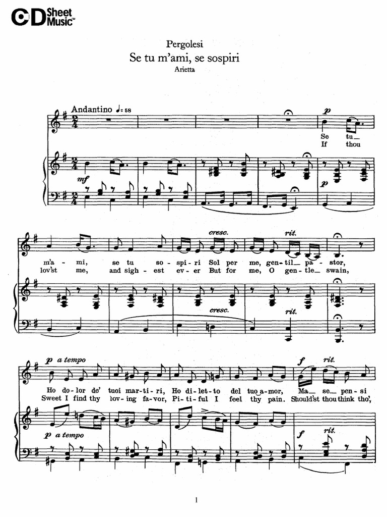 Pergolesi Se Tu M'ami (Mim) | PDF