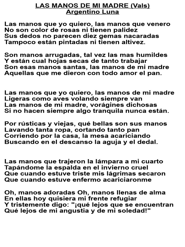 Las Manos de Mi Madre: Poema y Canción | PDF