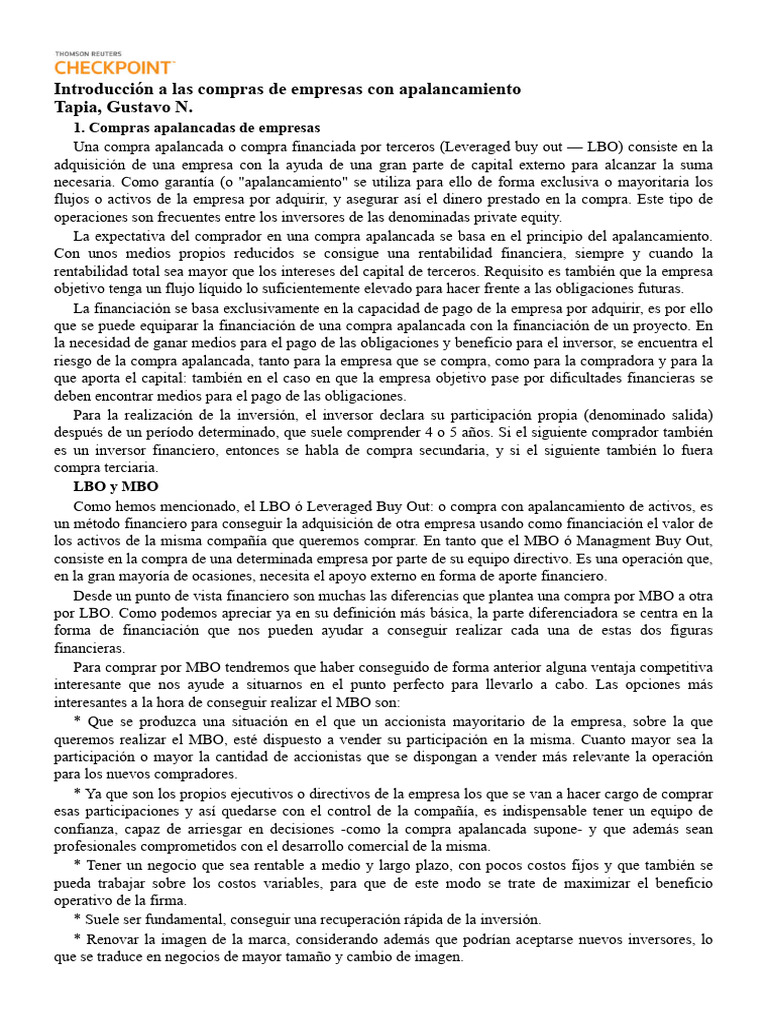 Introduccion A Las Compras de Empresas Con Apalancamiento | PDF ...