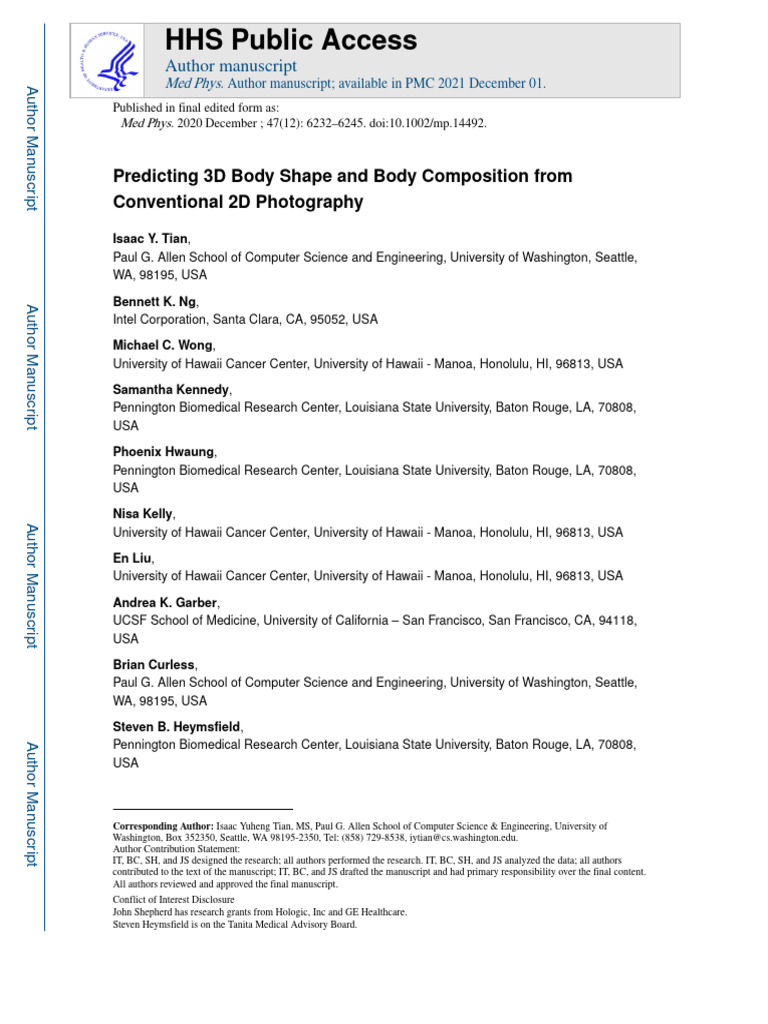 Predicting 3D Body Shape and Body Composition From Conventional 2D ...