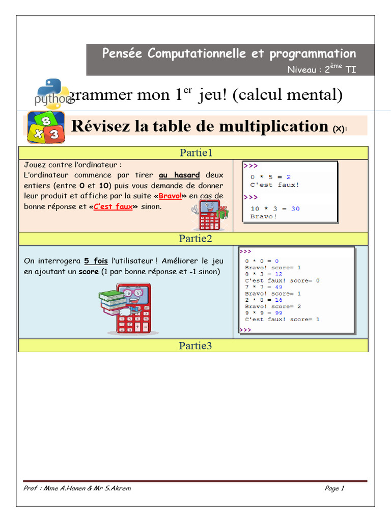 Jeu de multiplication en Python | PDF