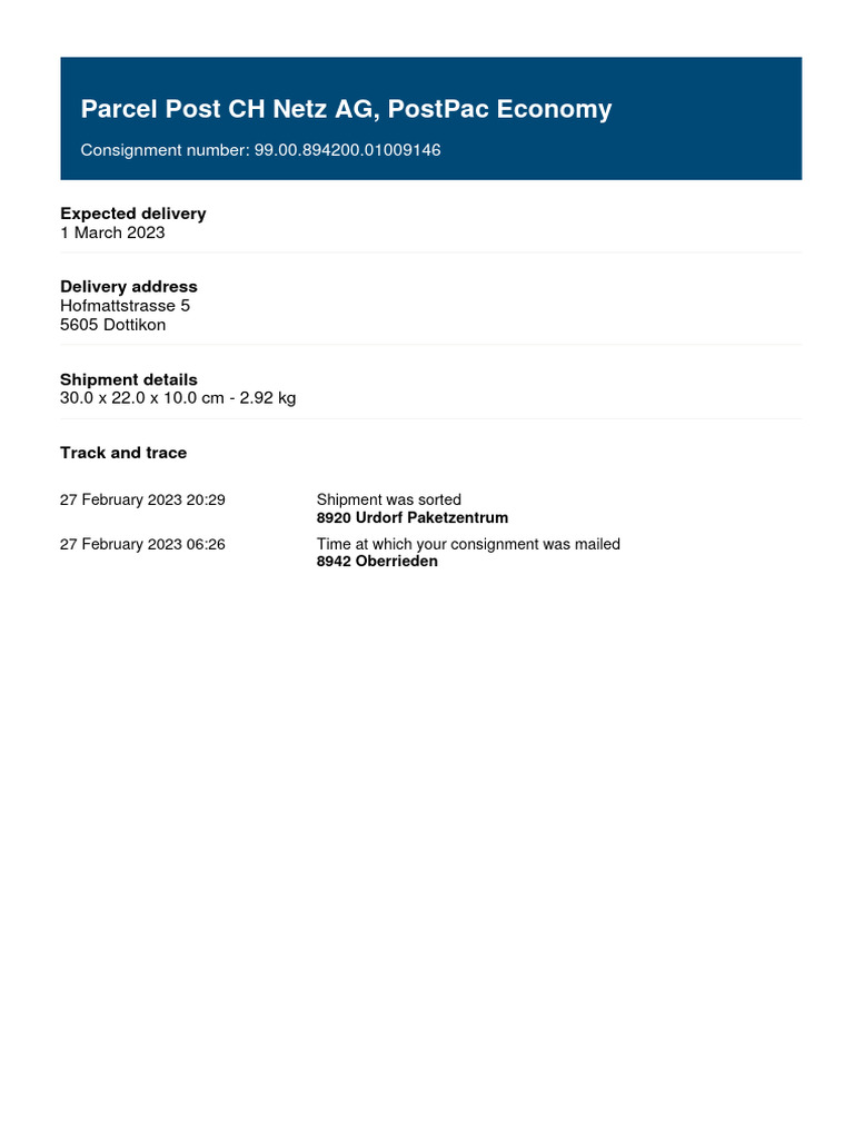 PostPac Economy Shipment Tracking | PDF