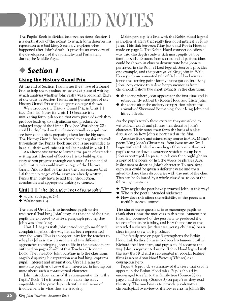 King john detailed notes pdf teachers worksheet