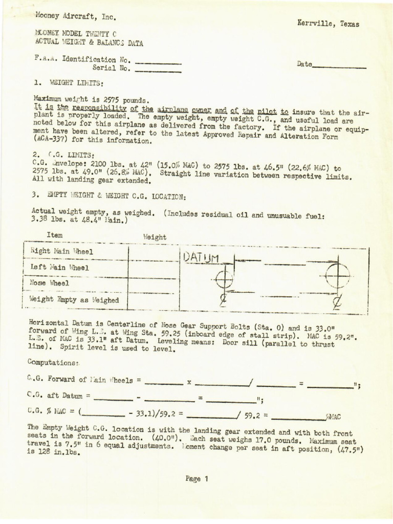 Blank 1962 M20C Weight and Balance | PDF