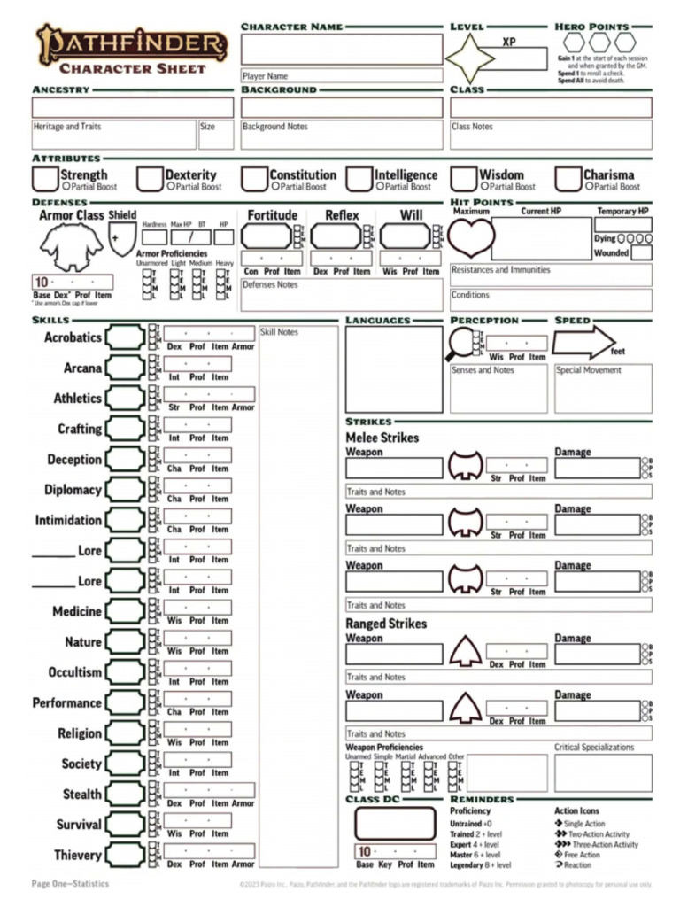 Remaster Character Sheet Pdf