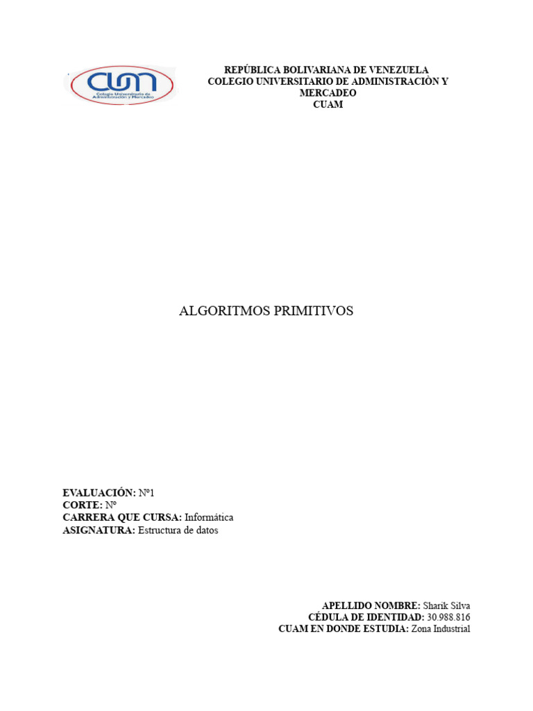 Algoritmos Primitivos en Programación | PDF | Algoritmos | Programa de ...