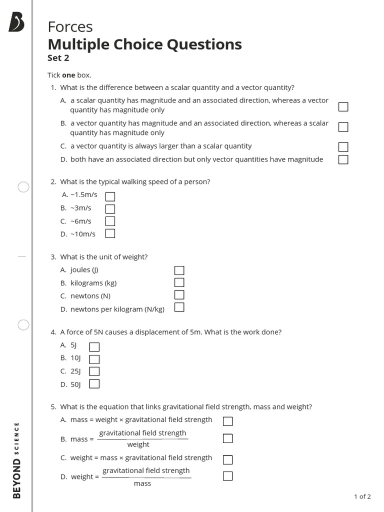 Forces multiple choice questions set 2 interactive pdf force weight