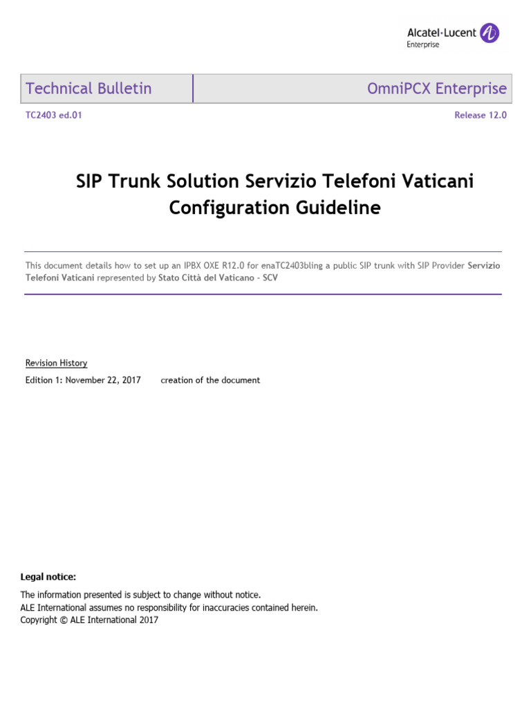 TC2403-Ed01 SIP Trunk Solution Servizio Telefoni Vaticani Configuration ...