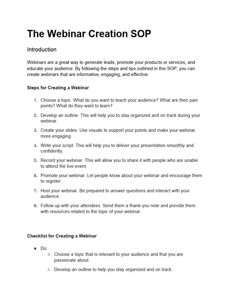 Webinar Creation SOP Guide | PDF | Web Conferencing | Human Communication
