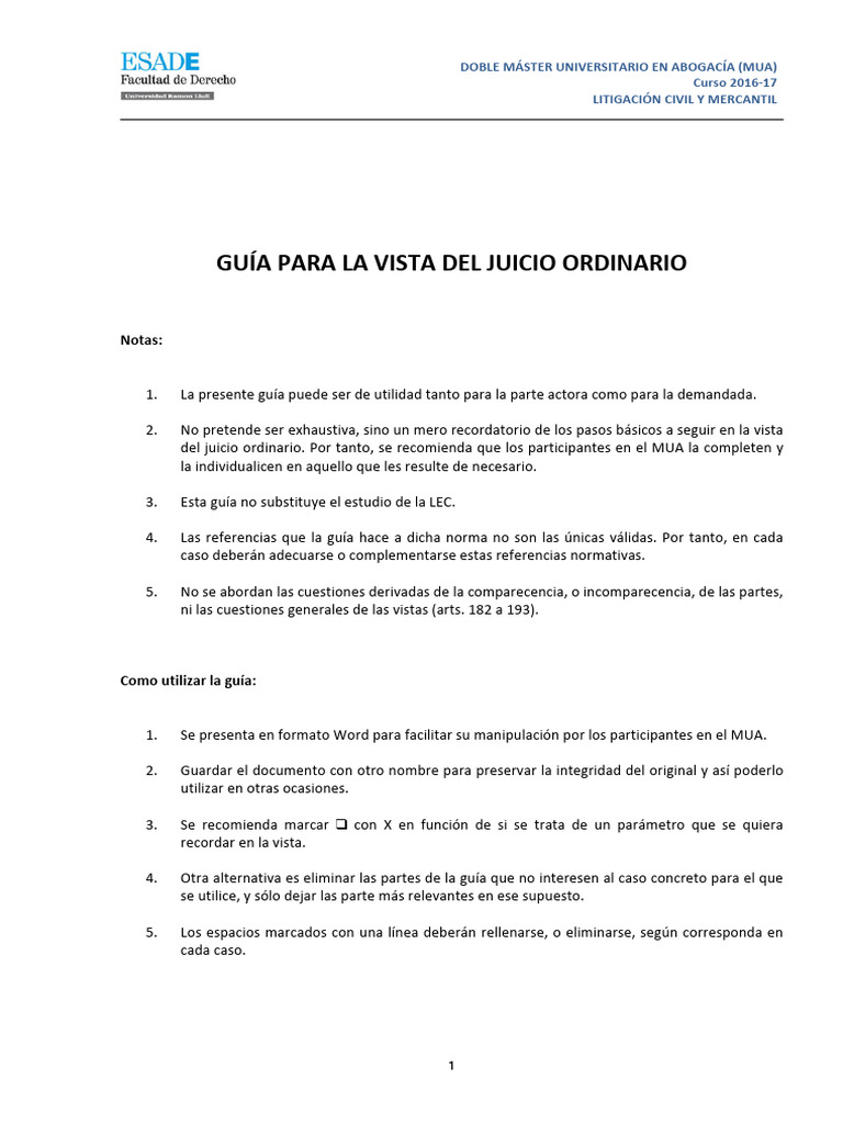 Esquema Vista Juicio Ordinario | PDF