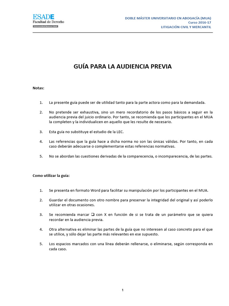 Esquema Audiencia Previa | Descargar gratis PDF | Apelación | Judicaturas