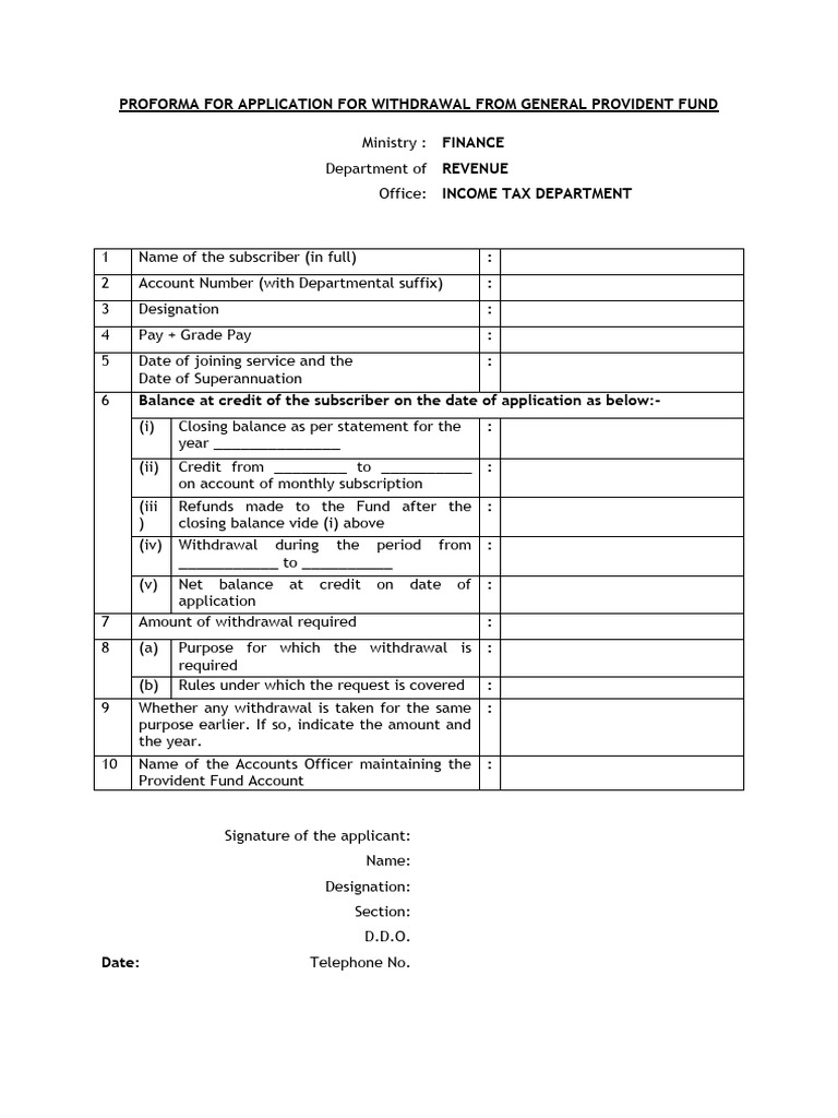 Form Application Withdrawal From General Provident Fund GPF | PDF