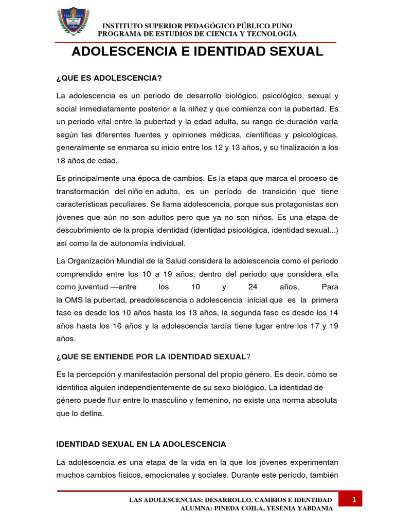 Adolescencia e identidad sexual yesenia pdf