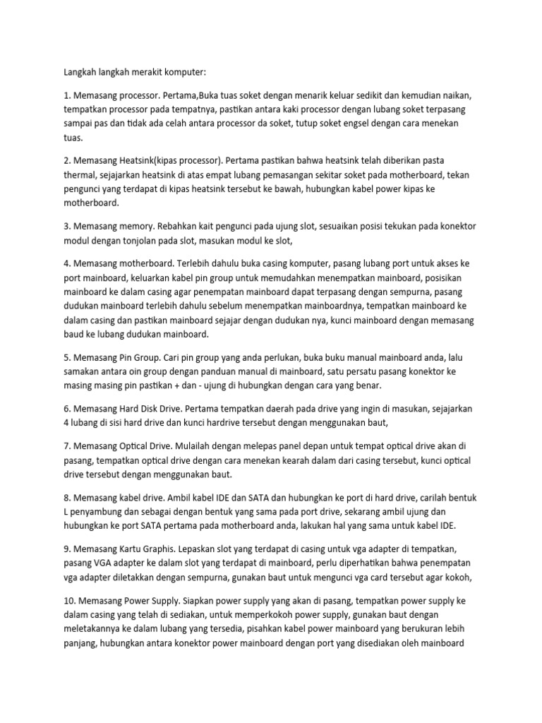 Langkah Langkah Merakit Komputer Pdf