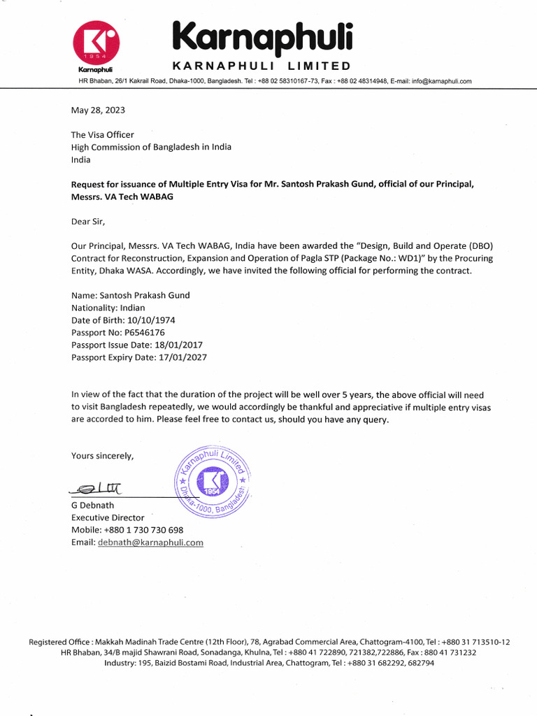 Visa Invitation Letter (Santosh Prakash Gund | PDF