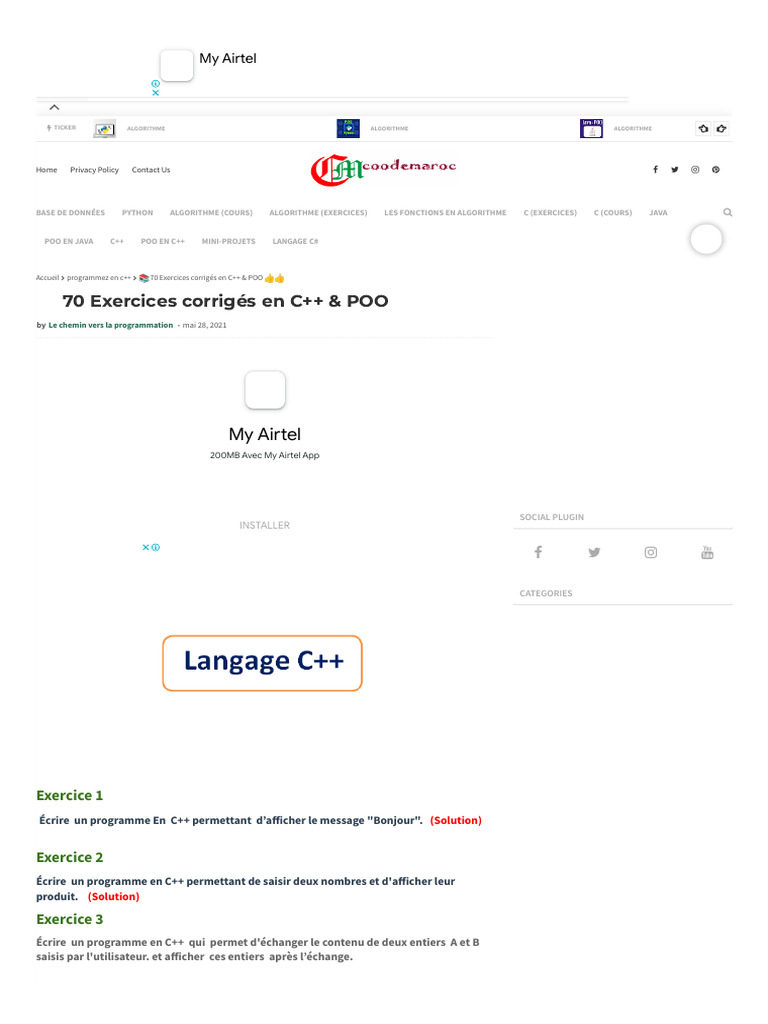 70 Exercices Corrigés en C++ | PDF