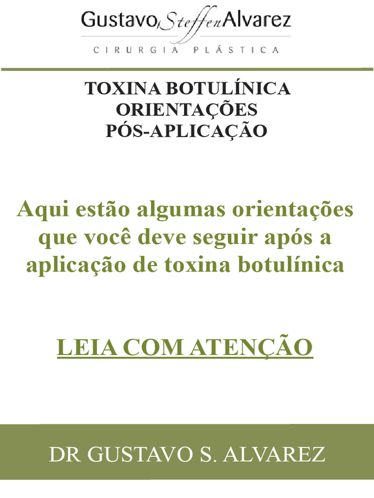 Cuidados Pós-Aplicação de Botox | PDF | Toxina botulínica | Dor