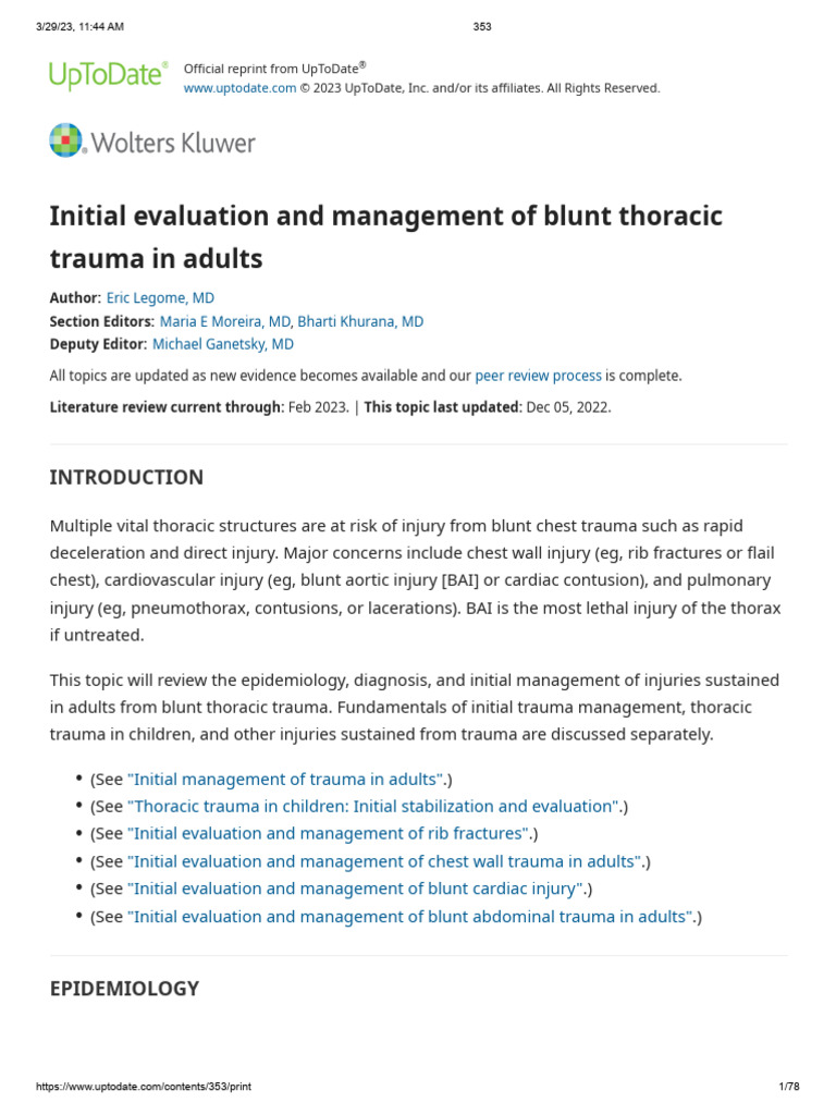 Initial Evaluation and Management of Blunt Thoracic Trauma in Adults ...