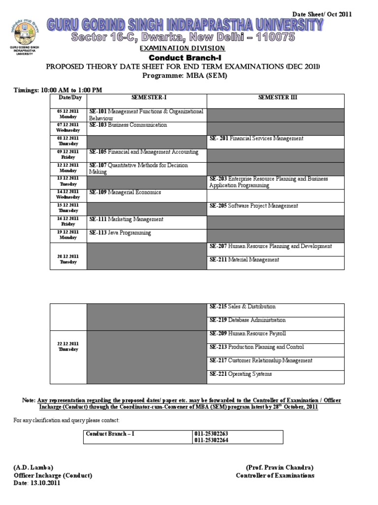 MBA Exam Schedule Dec 2011 | PDF | Business Economics | Computing