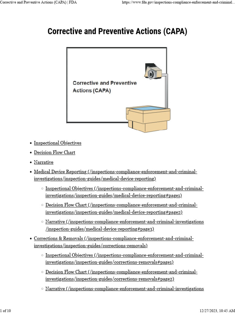 Corrective and Preventive Actions (CAPA) FDA | PDF