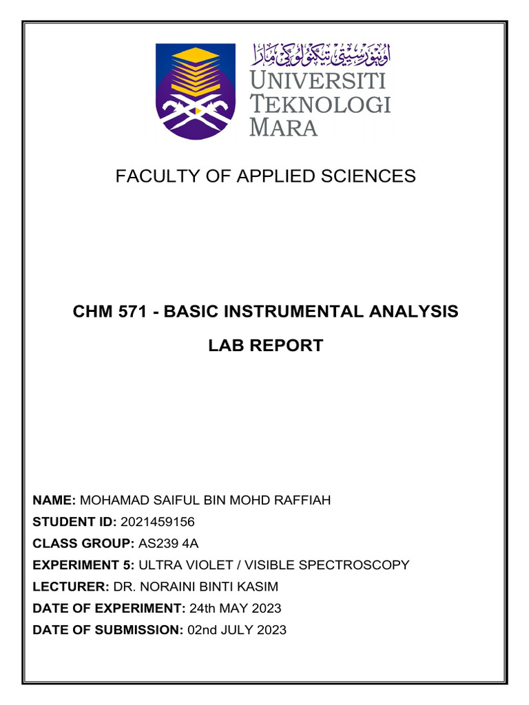 Lab Report UVVIS Download Free PDF UltravioletVisible
