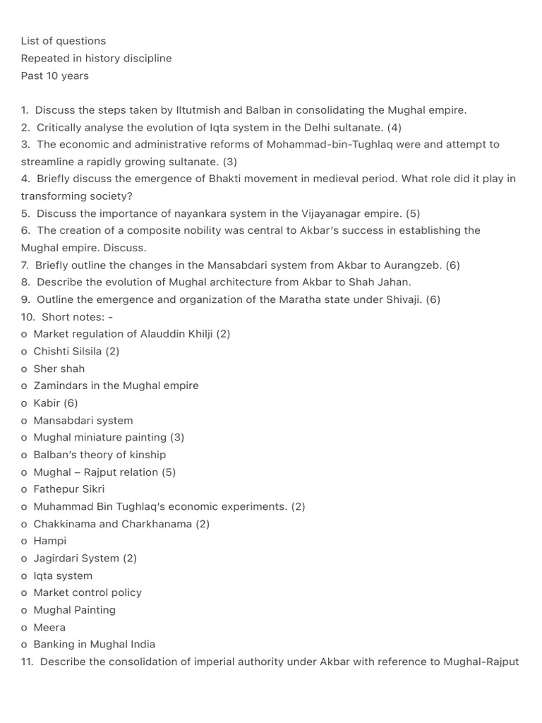 List of Questions | PDF