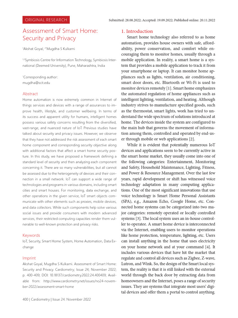 Assessment of Smart Home | PDF | Security | Computer Security