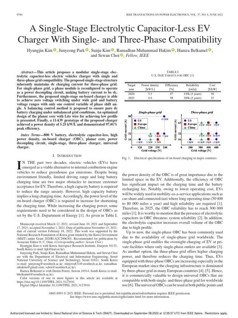 A Single Stage Electrolytic Capacitor Less EV Charger With Single And 