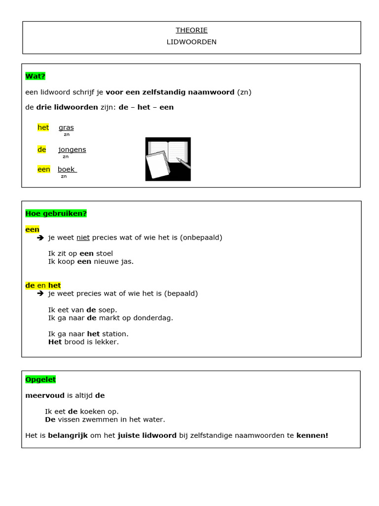 Theorieblad Lidwoorden PDF