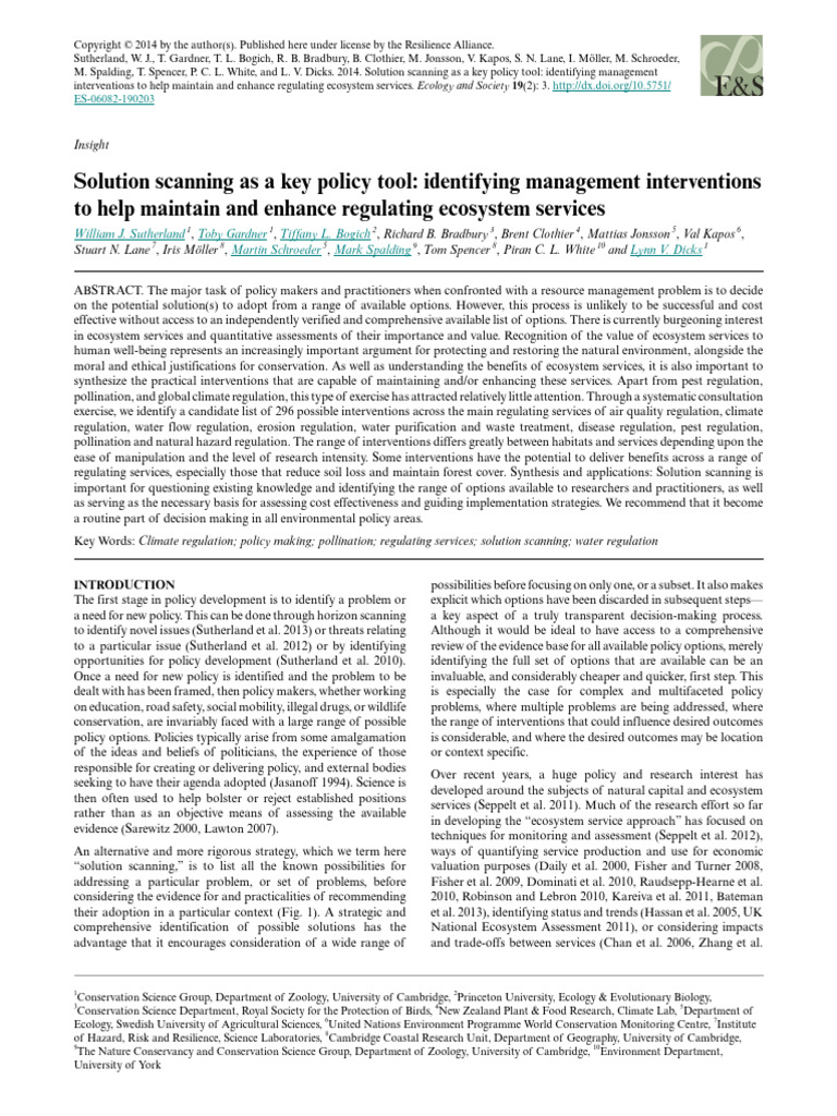 Solution Scanning As A Key Policy Tool: Identifying Management ...