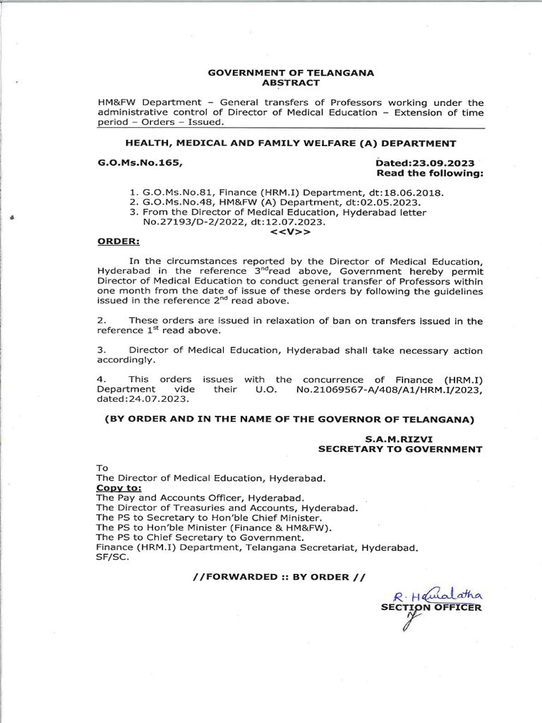 GO General Transfers of Professors of DME | PDF