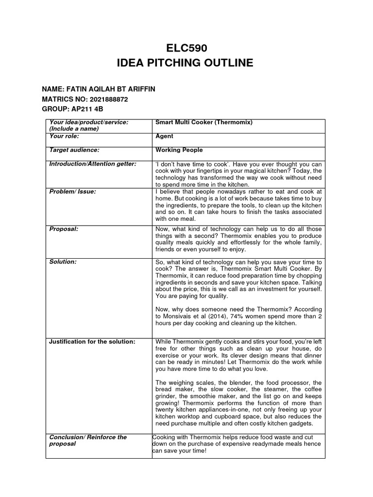 Elc590 Idea Pitching Outline Template Fatin Aqilah PDF