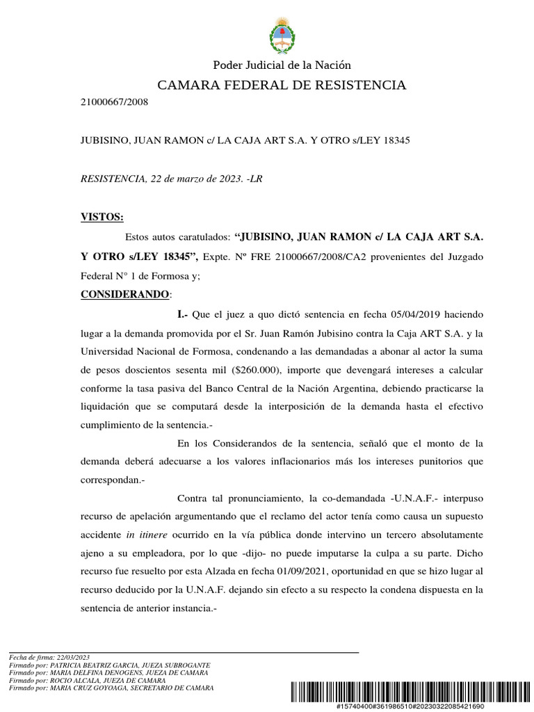 FALLO CÁMARA FEDERAL DE RESISTENCIA | PDF | Sentencia (ley) | Juez