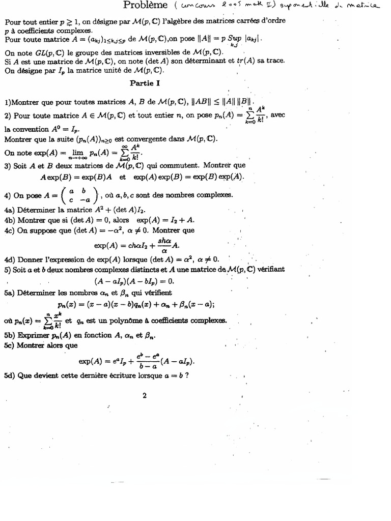 2005.MP - Maths II - Exponentielle de Matrice | PDF