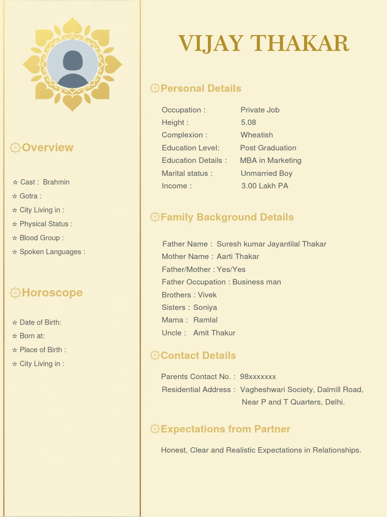 Marriage Bio Data Form | PDF