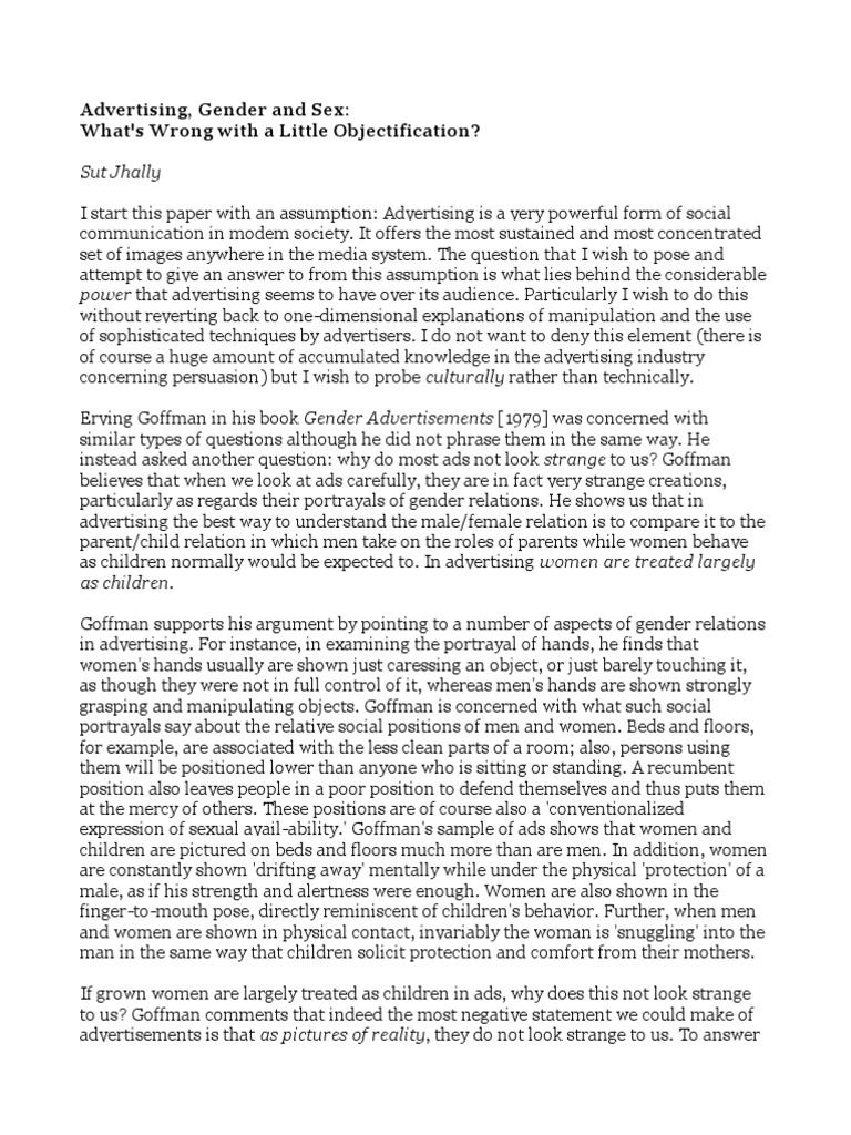 Advertising Gender and Sex Sut Jhally Article | PDF | Gender | Gender ...