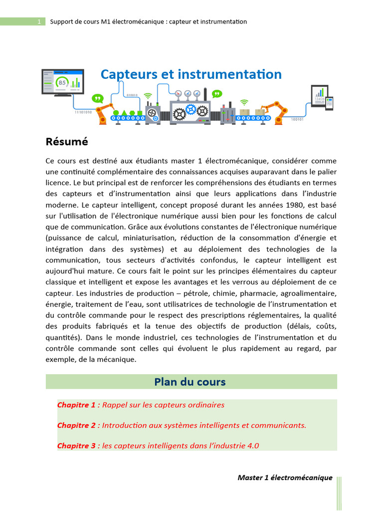 Cours sur Capteurs et Instrumentation | PDF | Capteur | Électricité