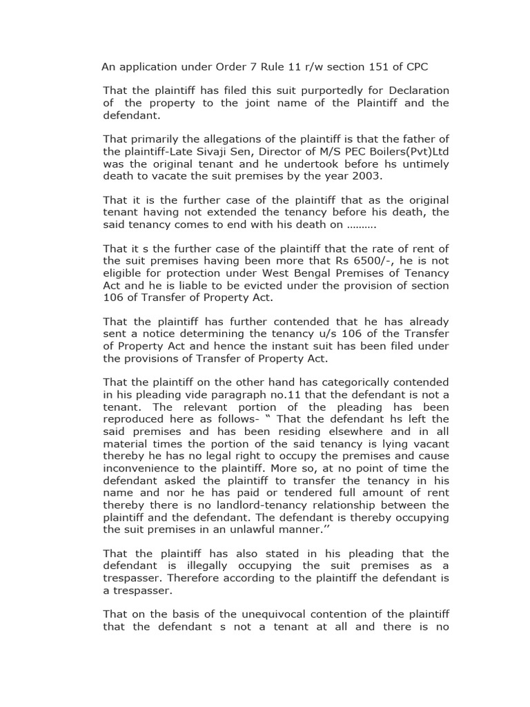 An application under order 7 rule 11 r download free pdf leasehold
