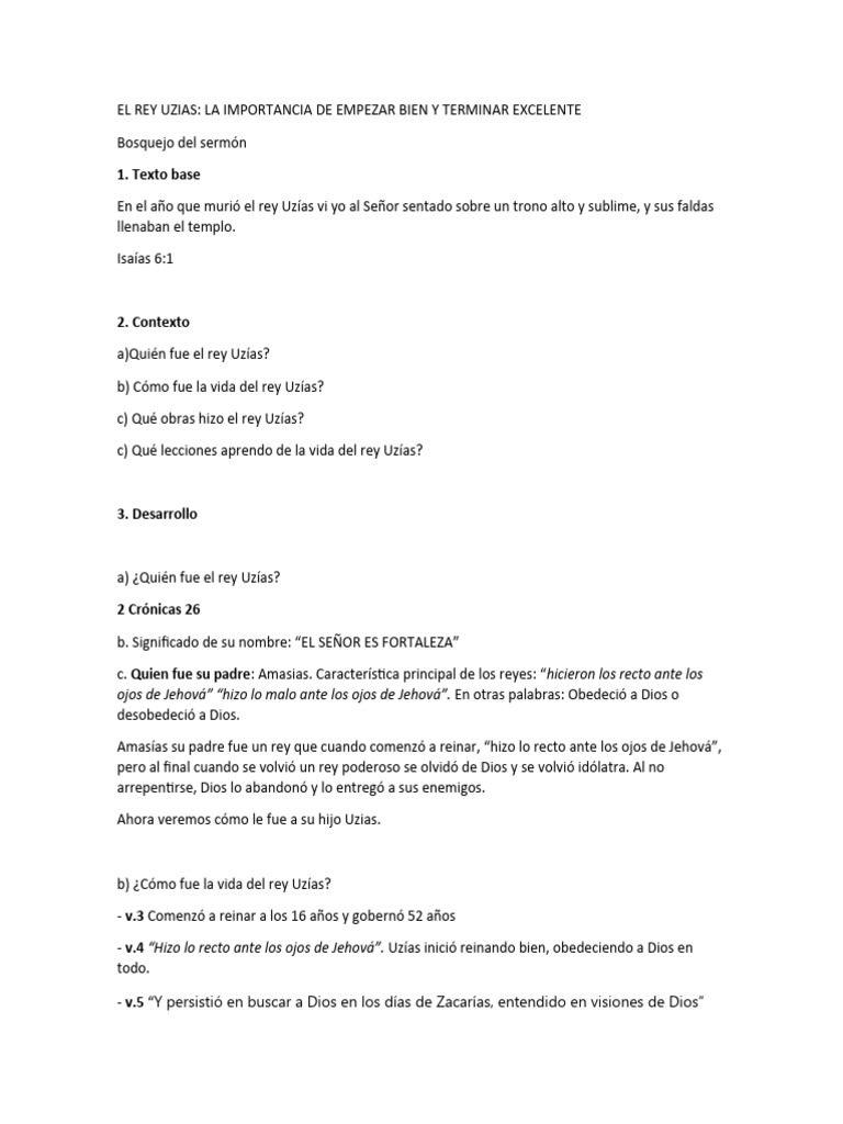 Lecciones del Rey Uzías en la Biblia | PDF | Religión y espiritualidad ...