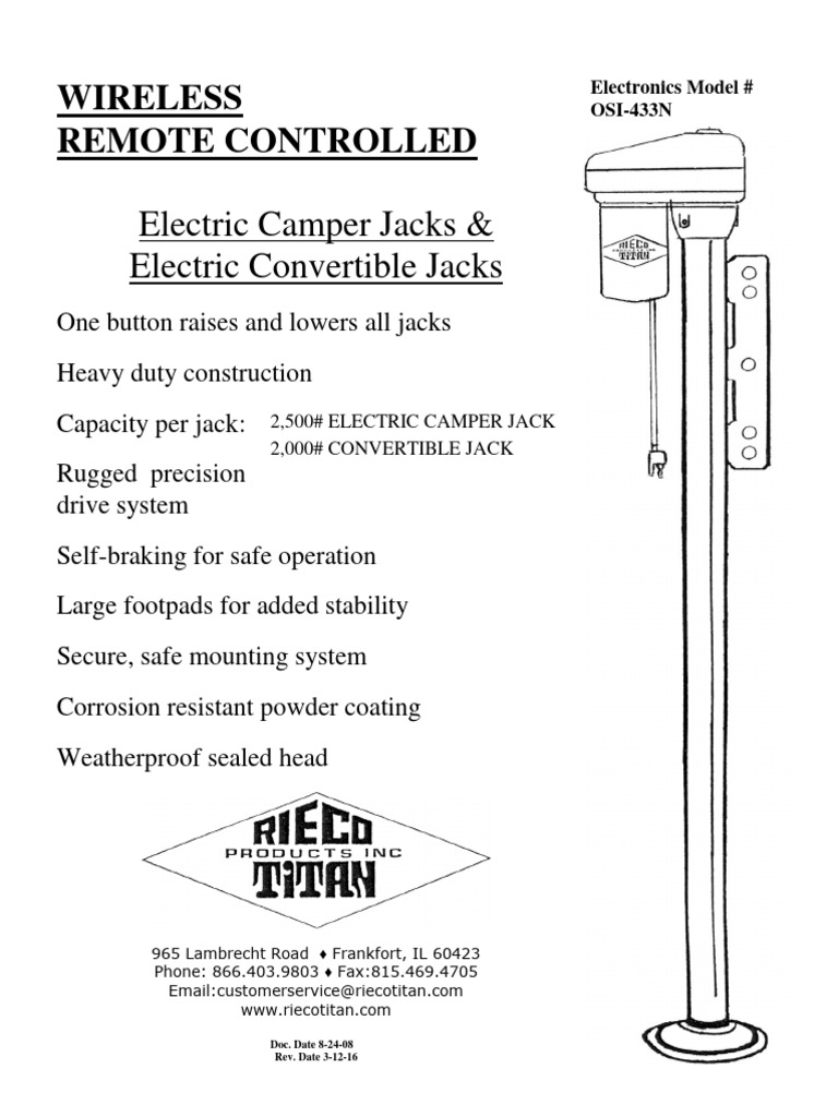 Electric Camper Jack Installation and Operating Instructions | Download