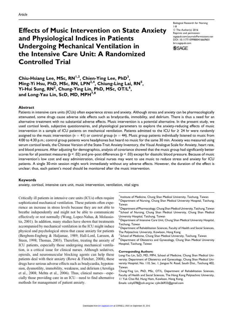CHIU, H. Effects of Music Intervention On State Anxiety | PDF