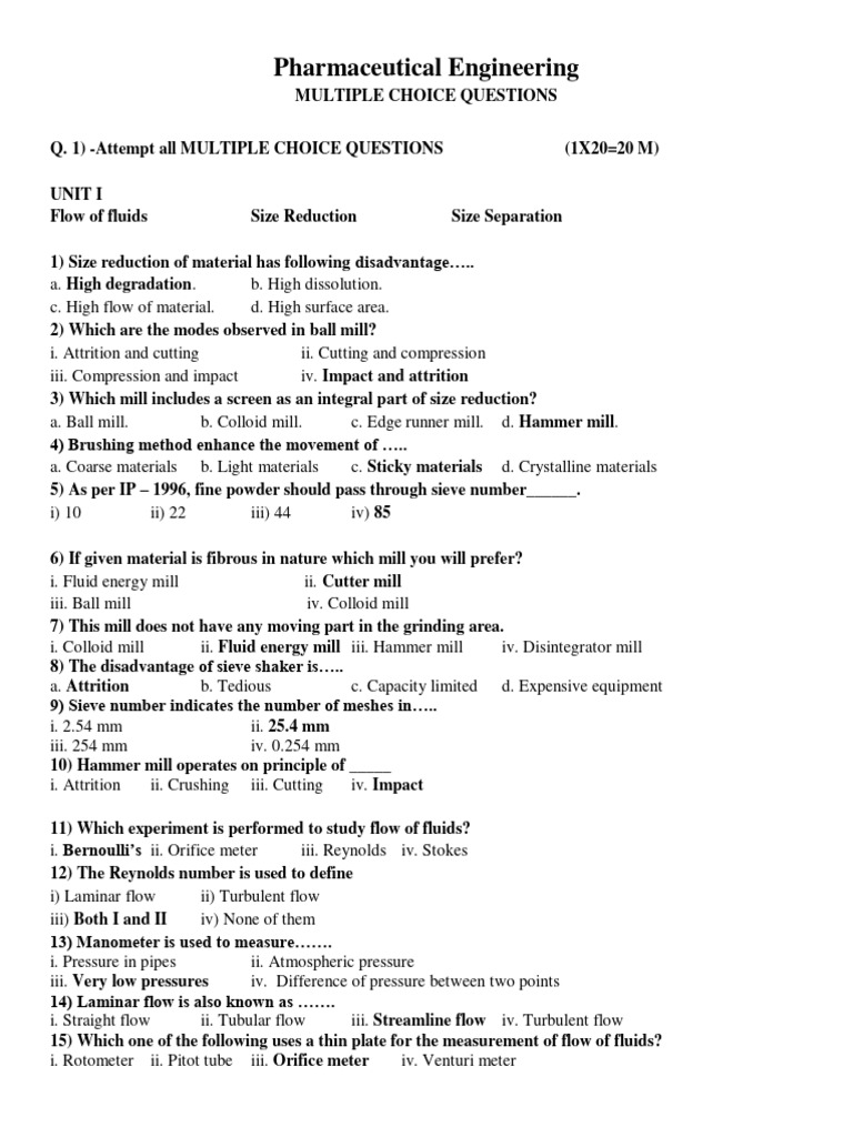 PE MCQs All PDF Filtration Fluid Dynamics